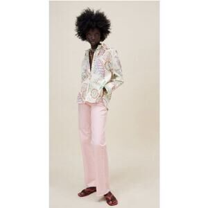 Zara Womens Linen Button Up Size S Rainbow Multicolor Floral Art to Wear‎ Gypsy